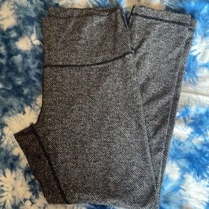 Lululemon Wunder Under Herringbone Heathered Black Gray Crop Leggings Size 10
